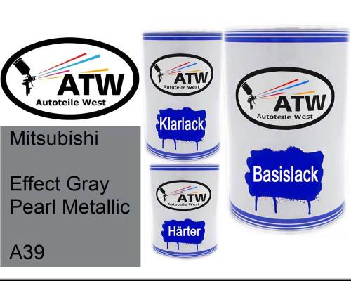 Mitsubishi, Effect Gray Pearl Metallic, A39: 500ml Lackdose + 500ml Klarlack + 250ml Härter - Set, von ATW Autoteile West.
